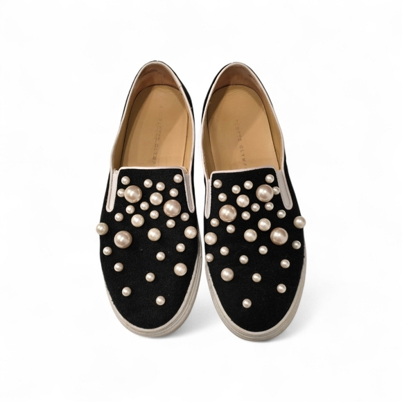 Charlotte Olympia Shoes - CHARLOTTE OLYMPIA Alex Pearl Embellished Sneakers In Black Size 40
